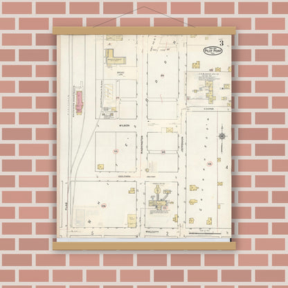 Old map wall art mockup — magnetic wood frame on brick wall — Sanborn Fire Insurance Map from Pilot Point, Denton County, Texas (1940), Sheet #0003