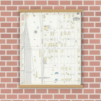 Old map wall art mockup — magnetic wood frame on brick wall — Sanborn Fire Insurance Map from Beardstown, Cass County, Illinois (1906), Sheet #0011