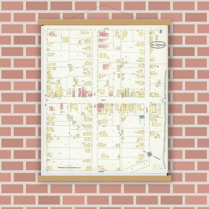 Old map wall art mockup — magnetic wood frame on brick wall — Sanborn Fire Insurance Map from Williamsburg, Clermont County, Ohio (1911), Sheet #0004