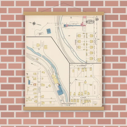 Old map wall art mockup — magnetic wood frame on brick wall — Sanborn Fire Insurance Map from Bellefonte, Centre County, Pennsylvania (1922), Sheet #0019
