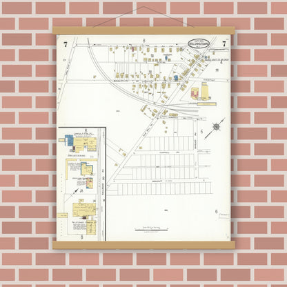 Old map wall art mockup — magnetic wood frame on brick wall — Sanborn Fire Insurance Map from Williamstown, Gloucester County, New Jersey (1923), Sheet #0007