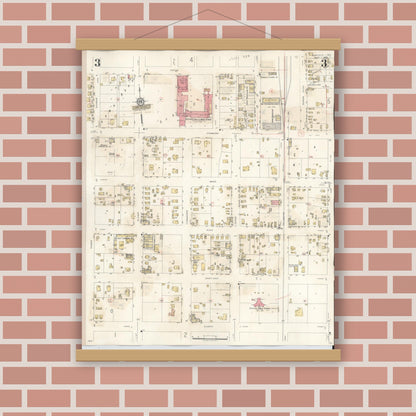 Old map wall art mockup — magnetic wood frame on brick wall — Sanborn Fire Insurance Map from Refugio, Refugio County, Texas (1942), Sheet #0003