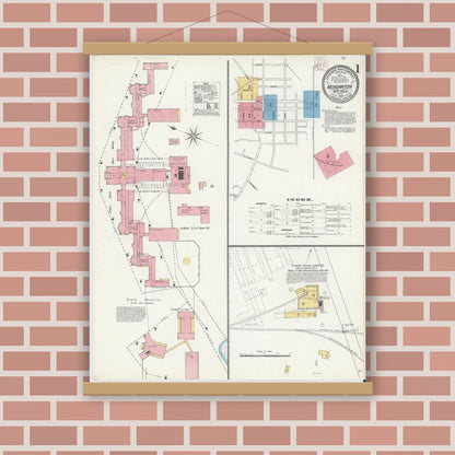 Old map wall art mockup — magnetic wood frame on brick wall — Sanborn Fire Insurance Map from Morganton, Burke County, North Carolina (1905) - Complete Map Set
