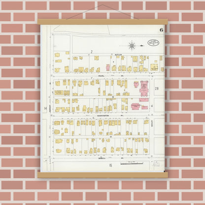 Old map wall art mockup — magnetic wood frame on brick wall — Sanborn Fire Insurance Map from Oil City, Venango County, Pennsylvania (1906), Sheet #0006
