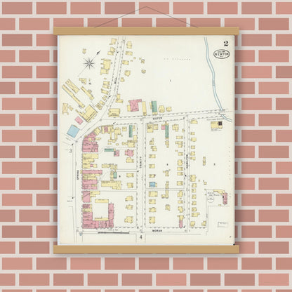 Old map wall art mockup — magnetic wood frame on brick wall — Sanborn Fire Insurance Map from Newton, Sussex County, New Jersey (1897), Sheet #0002