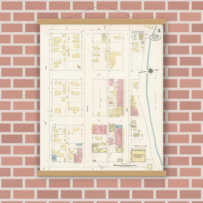 Old map wall art mockup — magnetic wood frame on brick wall — Sanborn Fire Insurance Map from Colusa, Colusa County, California (1918), Sheet #0003