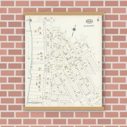 Old map wall art mockup — magnetic wood frame on brick wall — Sanborn Fire Insurance Map from Sebring, Highlands County, Florida (1924), Sheet #0005
