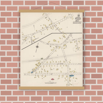 Old map wall art mockup — magnetic wood frame on brick wall — Sanborn Fire Insurance Map from Medway, Norfolk County, Massachusetts (1922), Sheet #0011