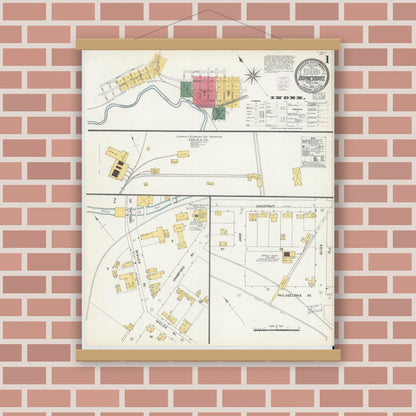 Old map wall art mockup — magnetic wood frame on brick wall — Sanborn Fire Insurance Map from Barnesboro, Cambria County, Pennsylvania (1903), Sheet #0001