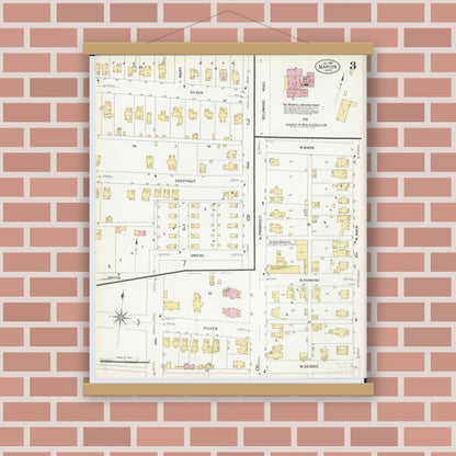 Old map wall art mockup — magnetic wood frame on brick wall — Sanborn Fire Insurance Map from Marion, Marion County, Ohio (1908), Sheet #0003
