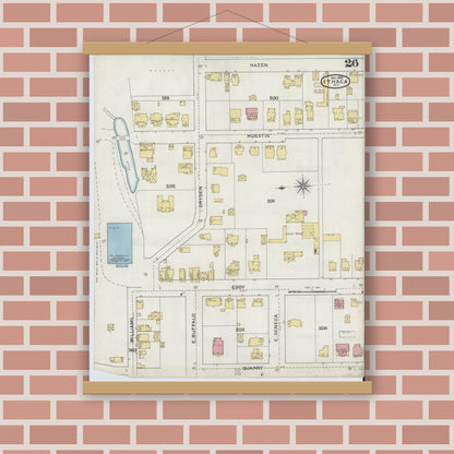 Old map wall art mockup — magnetic wood frame on brick wall — Sanborn Fire Insurance Map from Ithaca, Tompkins County, New York (1893), Sheet #0026
