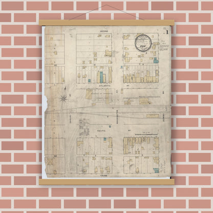 Old map wall art mockup — magnetic wood frame on brick wall — Sanborn Fire Insurance Map from Ada, Norman County, Minnesota (1894), Sheet #0001
