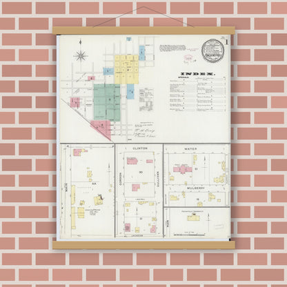Old map wall art mockup — magnetic wood frame on brick wall — Sanborn Fire Insurance Map from Pinckneyville, Perry County, Illinois (1894) - Complete Map Set