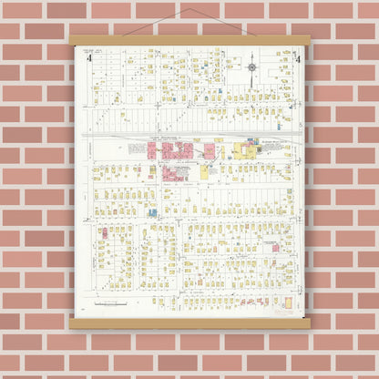 Old map wall art mockup — magnetic wood frame on brick wall — Sanborn Fire Insurance Map from Zeeland, Ottawa County, Michigan (1934), Sheet #0004