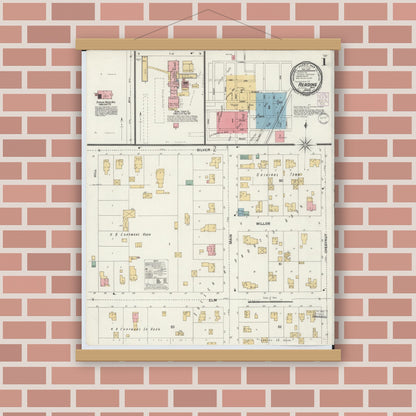 Old map wall art mockup — magnetic wood frame on brick wall — Sanborn Fire Insurance Map from Reading, Hillsdale County, Michigan (1901) - Complete Map Set