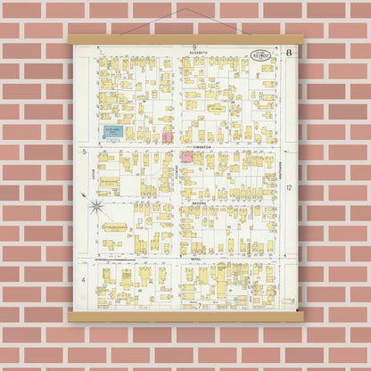 Old map wall art mockup — magnetic wood frame on brick wall — Sanborn Fire Insurance Map from Key West, Monroe County, Florida (1899), Sheet #0008
