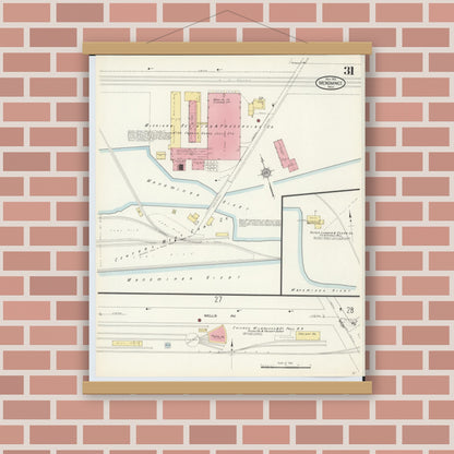 Old map wall art mockup — magnetic wood frame on brick wall — Sanborn Fire Insurance Map from Menominee, Menominee County, Michigan (1913), Sheet #0031