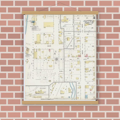 Old map wall art mockup — magnetic wood frame on brick wall — Sanborn Fire Insurance Map from Hamilton, Hancock County, Illinois (1893), Sheet #0002