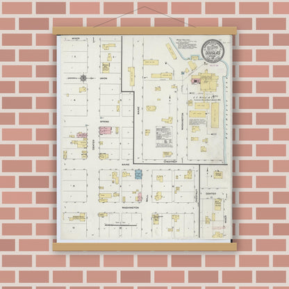 Old map wall art mockup — magnetic wood frame on brick wall — Sanborn Fire Insurance Map from Douglas, Allegan County, Michigan (1910), Sheet #0001
