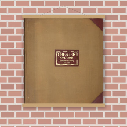 Old map wall art mockup — magnetic wood frame on brick wall — Sanborn Fire Insurance Map from Chester, Delaware County, Pennsylvania (1950), Sheet #0001