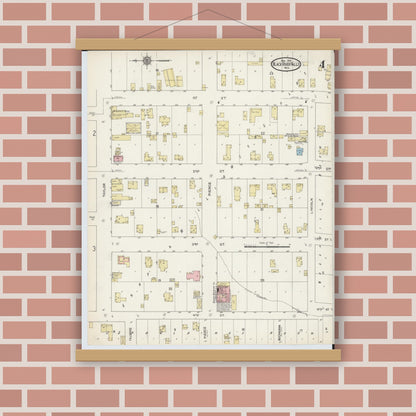 Old map wall art mockup — magnetic wood frame on brick wall — Sanborn Fire Insurance Map from Black River Falls, Jackson County, Wisconsin (1914), Sheet #0004