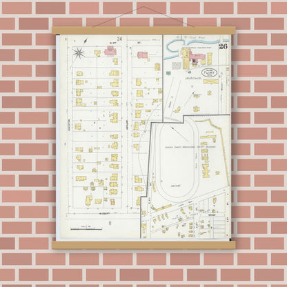 Old map wall art mockup — magnetic wood frame on brick wall — Sanborn Fire Insurance Map from Flint, Genesee County, Michigan (1902), Sheet #0026
