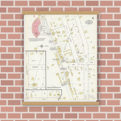Old map wall art mockup — magnetic wood frame on brick wall — Sanborn Fire Insurance Map from Jackson, Jackson County, Minnesota (1913), Sheet #0006