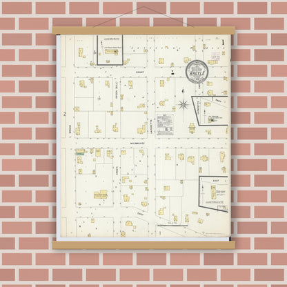 Old map wall art mockup — magnetic wood frame on brick wall — Sanborn Fire Insurance Map from Argyle, Lafayette County, Wisconsin (1908) - Complete Map Set