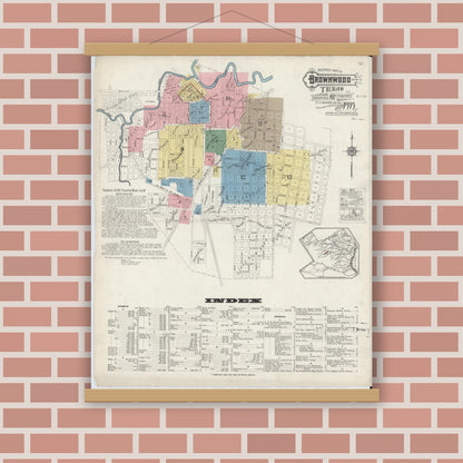 Old map wall art mockup — magnetic wood frame on brick wall — Sanborn Fire Insurance Map from Brownwood, Brown County, Texas (1915) - Complete Map Set