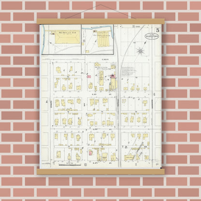 Old map wall art mockup — magnetic wood frame on brick wall — Sanborn Fire Insurance Map from Beardstown, Cass County, Illinois (1906), Sheet #0005