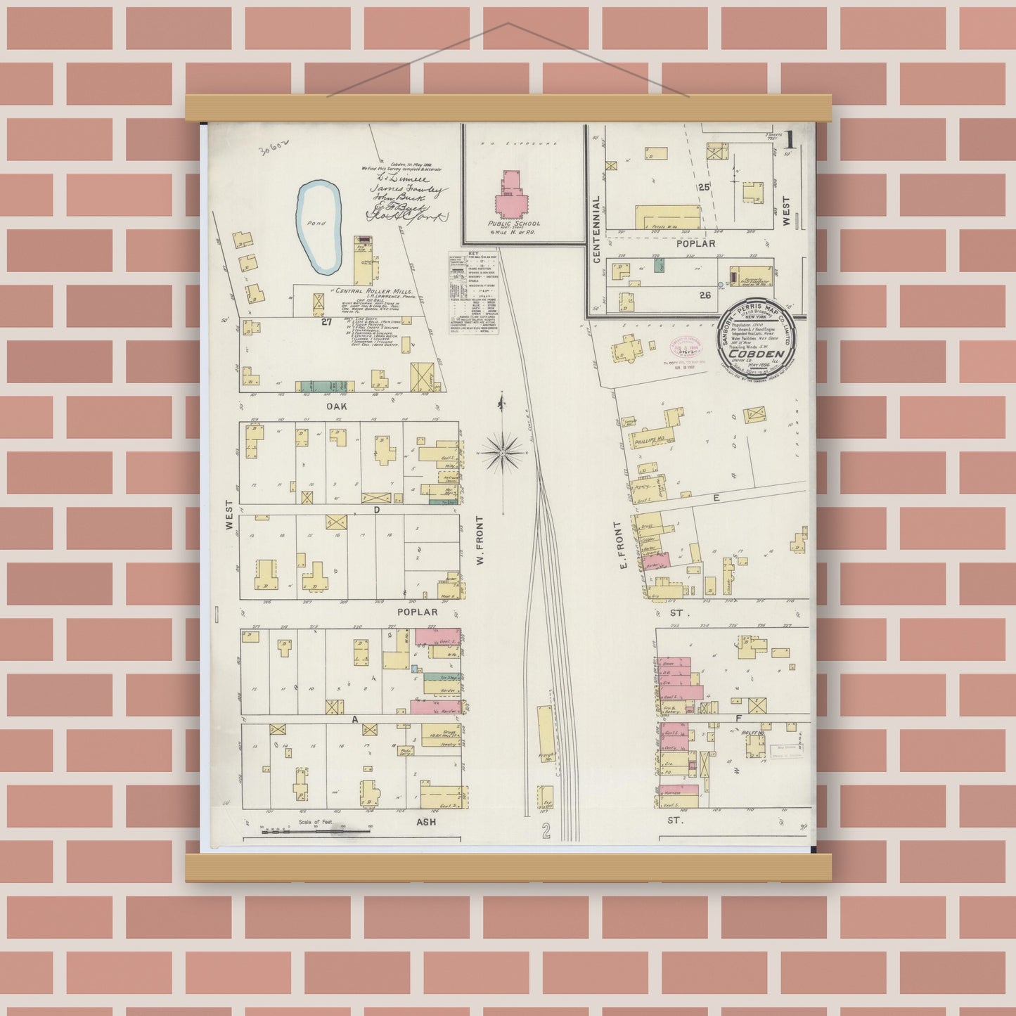 Old map wall art mockup — magnetic wood frame on brick wall — Sanborn Fire Insurance Map from Cobden, Union County, Illinois (1894) - Complete Map Set
