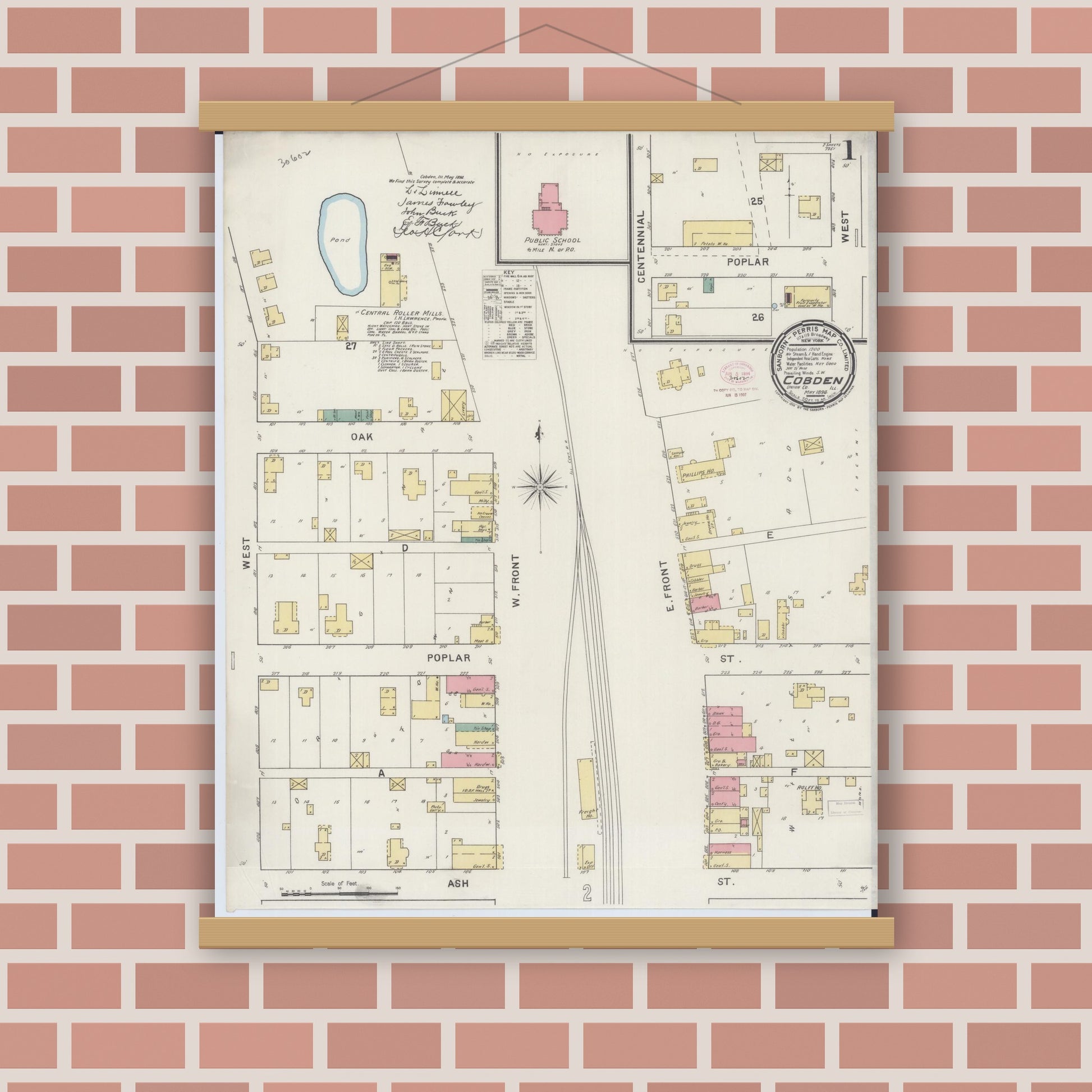 Old map wall art mockup — magnetic wood frame on brick wall — Sanborn Fire Insurance Map from Cobden, Union County, Illinois (1894) - Complete Map Set