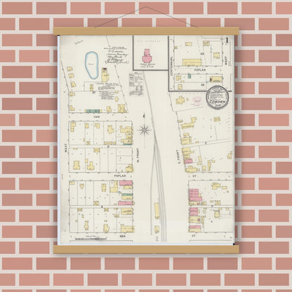 Old map wall art mockup — magnetic wood frame on brick wall — Sanborn Fire Insurance Map from Cobden, Union County, Illinois (1894) - Complete Map Set