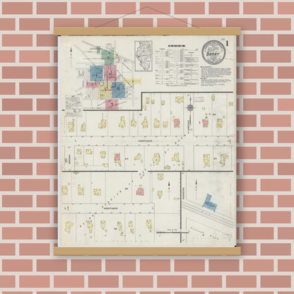 Old map wall art mockup — magnetic wood frame on brick wall — Sanborn Fire Insurance Map from Barry, Pike County, Illinois (1913) - Complete Map Set