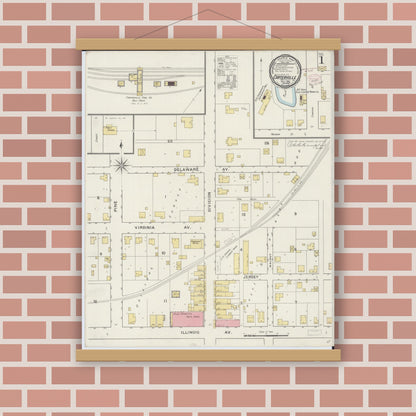 Old map wall art mockup — magnetic wood frame on brick wall — Sanborn Fire Insurance Map from Carterville, Williamson County, Illinois (1894) - Complete Map Set