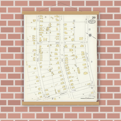 Old map wall art mockup — magnetic wood frame on brick wall — Sanborn Fire Insurance Map from Franklin, Venango County, Pennsylvania (1912), Sheet #0020