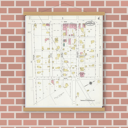 Old map wall art mockup — magnetic wood frame on brick wall — Sanborn Fire Insurance Map from Chandlerville, Cass County, Illinois (1909), Sheet #0004