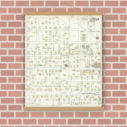 Old map wall art mockup — magnetic wood frame on brick wall — Sanborn Fire Insurance Map from Coleman, Coleman County, Texas (1916), Sheet #0004
