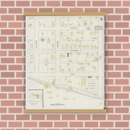 Old map wall art mockup — magnetic wood frame on brick wall — Sanborn Fire Insurance Map from Danvers, McLean County, Illinois (1894), Sheet #0002