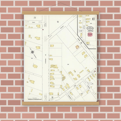 Old map wall art mockup — magnetic wood frame on brick wall — Sanborn Fire Insurance Map from Luzerne, Luzerne County, Pennsylvania (1911), Sheet #0017