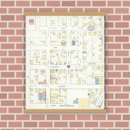 Old map wall art mockup — magnetic wood frame on brick wall — Sanborn Fire Insurance Map from Culver, Marshall County, Indiana (1914), Sheet #0002