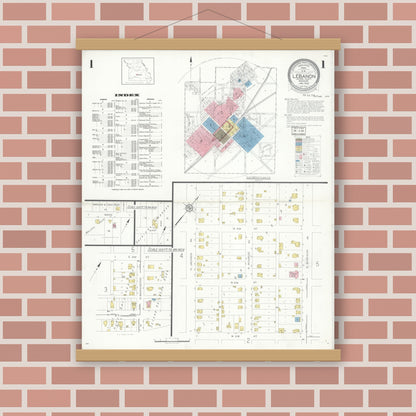 Old map wall art mockup — magnetic wood frame on brick wall — Sanborn Fire Insurance Map from Lebanon, Laclede County, Missouri (1932) - Complete Map Set