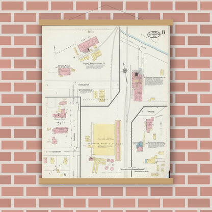 Old map wall art mockup — magnetic wood frame on brick wall — Sanborn Fire Insurance Map from Jefferson, Jefferson County, Wisconsin (1914), Sheet #0008