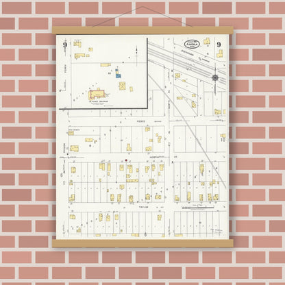 Old map wall art mockup — magnetic wood frame on brick wall — Sanborn Fire Insurance Map from Anoka, Anoka County, Minnesota (1925), Sheet #0009