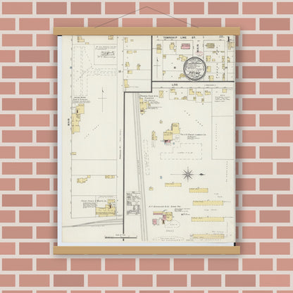 Old map wall art mockup — magnetic wood frame on brick wall — Sanborn Fire Insurance Map from Payne, Paulding County, Ohio (1895), Sheet #0001