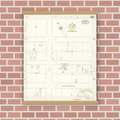 Old map wall art mockup — magnetic wood frame on brick wall — Sanborn Fire Insurance Map from Benicia, Solano County, California (1899), Sheet #0012
