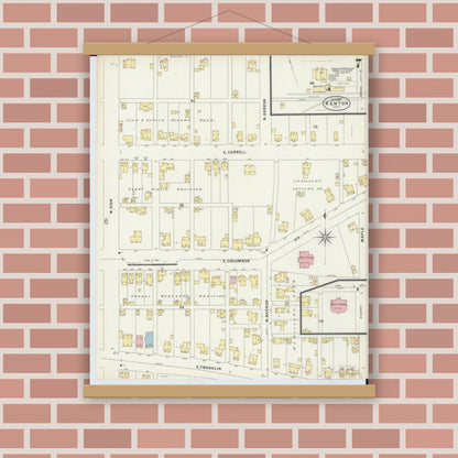 Old map wall art mockup — magnetic wood frame on brick wall — Sanborn Fire Insurance Map from Kenton, Hardin County, Ohio (1897), Sheet #0007