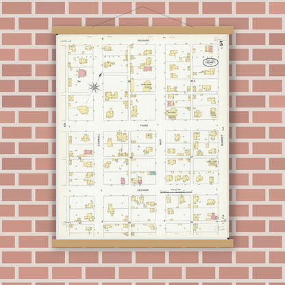 Old map wall art mockup — magnetic wood frame on brick wall — Sanborn Fire Insurance Map from Henry, Marshall County, Illinois (1907), Sheet #0005