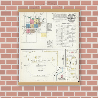 Old map wall art mockup — magnetic wood frame on brick wall — Sanborn Fire Insurance Map from Huntingburg, Dubois County, Indiana (1913) - Complete Map Set