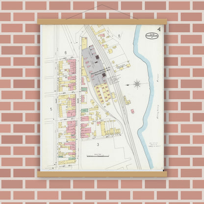 Old map wall art mockup — magnetic wood frame on brick wall — Sanborn Fire Insurance Map from Sharpsburg, Allegheny County, Pennsylvania (1896), Sheet #0004